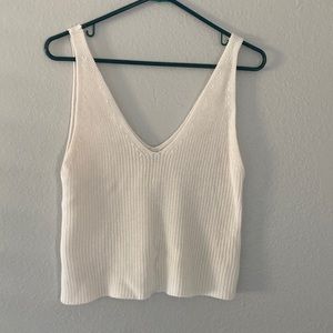 Boho White Knit Deep V Tank Size Large
